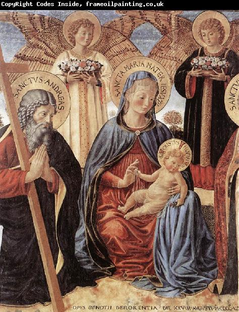 GOZZOLI, Benozzo Madonna and Child between Sts Andrew and Prosper (detail) fg